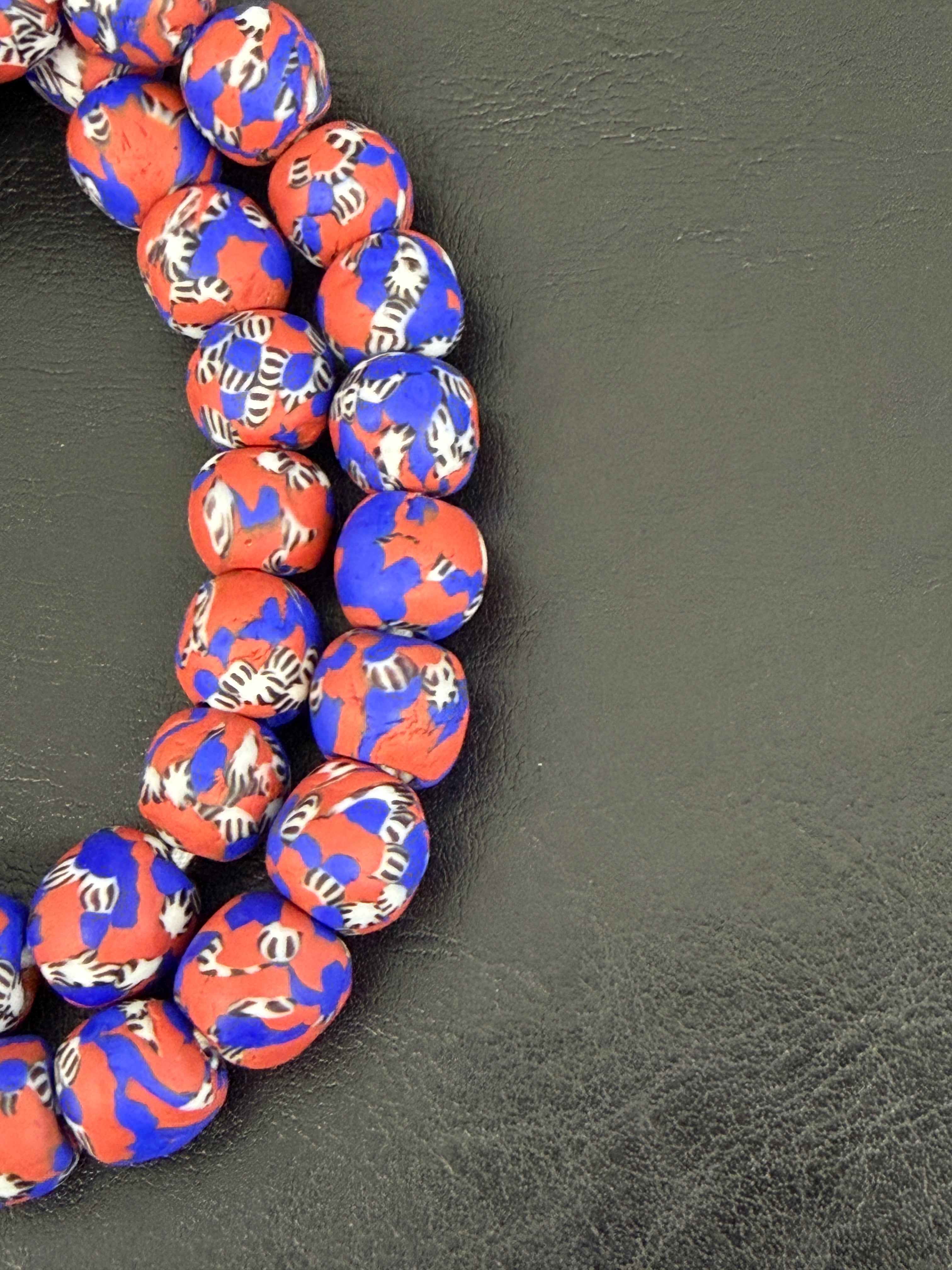 Authentic Fused Krobo Recycled Glass Beads 12–14mm | Red Blue African Glass Beads | Handmade in Ghana