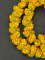 XL Sunburst Canoe-Shaped Krobo Powdered Glass Beads – Yellow Orange Black Patterned African Recycled Glass Beads | Handmade Ghana Glass Beads | Statement Jewelry Beads Strand