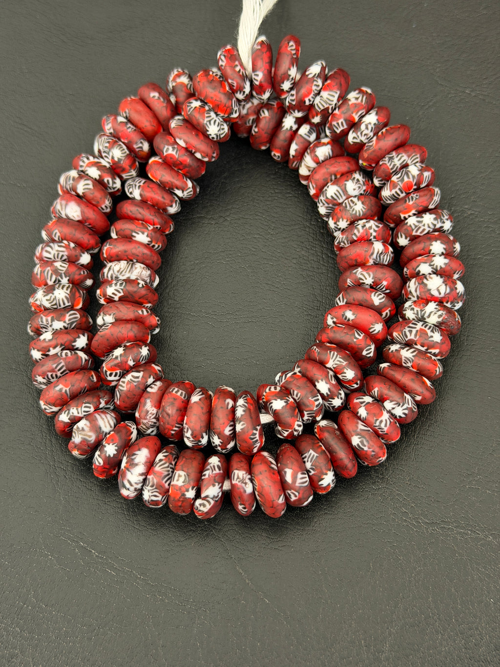 Authentic Garnet Red Fused Krobo Rondelle Beads | Handmade Recycled Glass Beads | Ghana