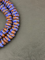 Handmade Blue Brown Fused Krobo Rondelle Recycled Glass Beads | Sustainable African Jewelry Supplies