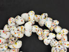 XL Confetti Snow Canoe-Shaped Krobo Powdered Glass Beads | White Multicolor Recycled Glass Beads | Handmade African Beads from Ghana