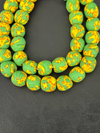 Fused Krobo Recycled Glass Beads 12–14mm | Green Yellow Handmade African Glass Beads from Ghana