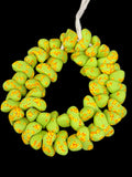 XL Canoe-Shaped Krobo Powdered Glass Beads – Lime Green & Orange Speckled African Recycled Glass Beads | Large Artisan Beads from Ghana | 1 Strand