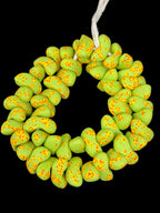 XL Canoe-Shaped Krobo Powdered Glass Beads – Lime Green & Orange Speckled African Recycled Glass Beads | Large Artisan Beads from Ghana | 1 Strand