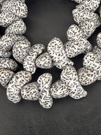 XL Ivory & Espresso Confetti Canoe-Shaped Krobo Powdered Glass Beads | Handmade Recycled Glass Beads from Ghana | Large Hole African Designer Beads