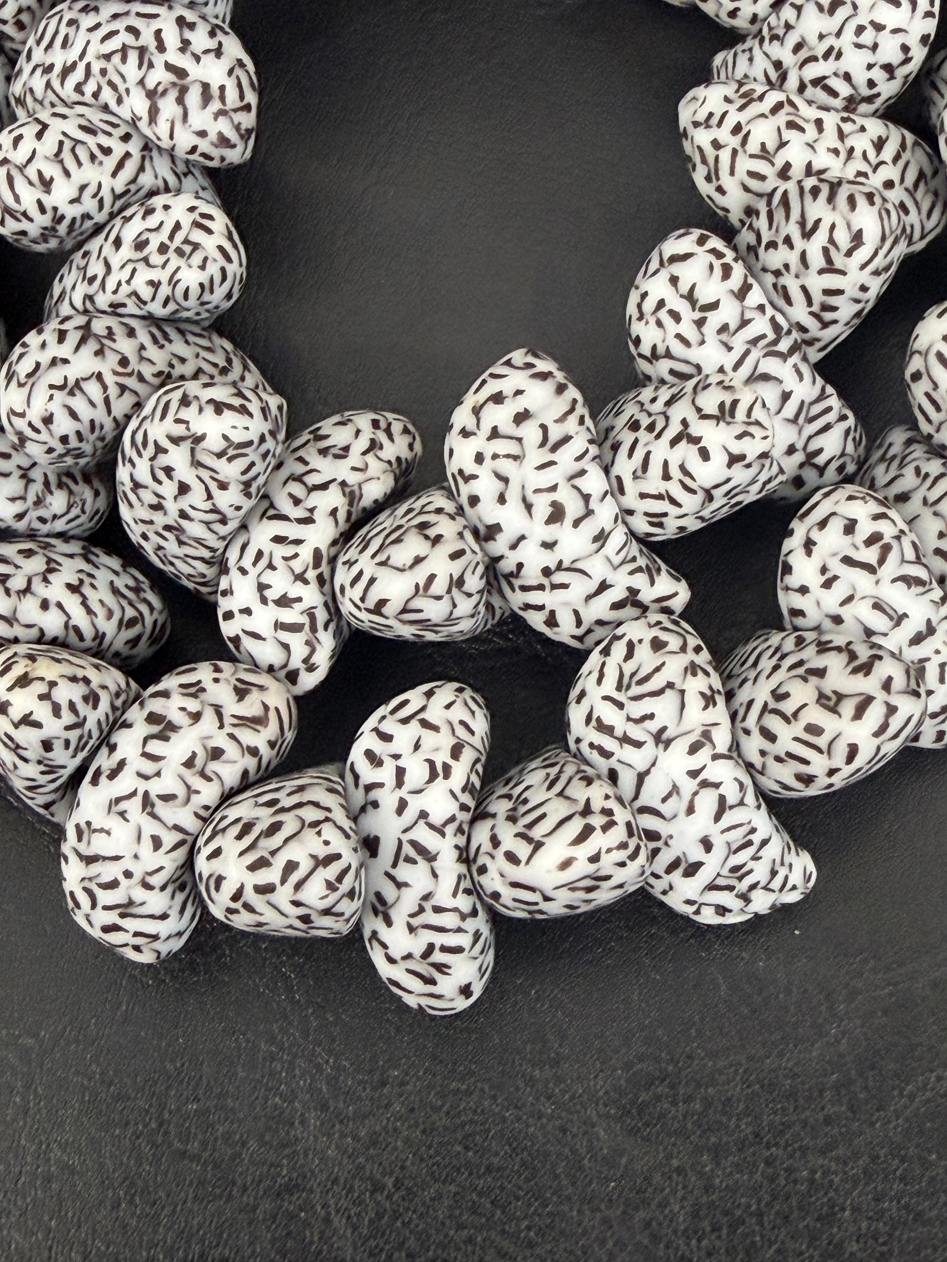 XL Ivory & Espresso Confetti Canoe-Shaped Krobo Powdered Glass Beads | Handmade Recycled Glass Beads from Ghana | Large Hole African Designer Beads