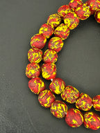 Fused Krobo Recycled Glass Beads 12–14mm | Crimson Red Yellow Handmade African Glass Beads from Ghana