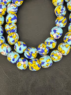 Authentic Fused Krobo Recycled Glass Beads 12–14mm | Blue Yellow African Glass Beads | Handmade in Ghana
