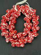 XL Red & Ivory Canoe-Shaped Krobo Powdered Glass Beads | Handmade Recycled Glass Beads from Ghana | Large Hole African Designer Beads