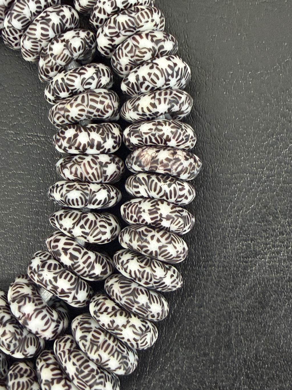 Authentic Black & White Fused Krobo Rondelle Glass Beads | Graphic Artisan Collection from Ghana