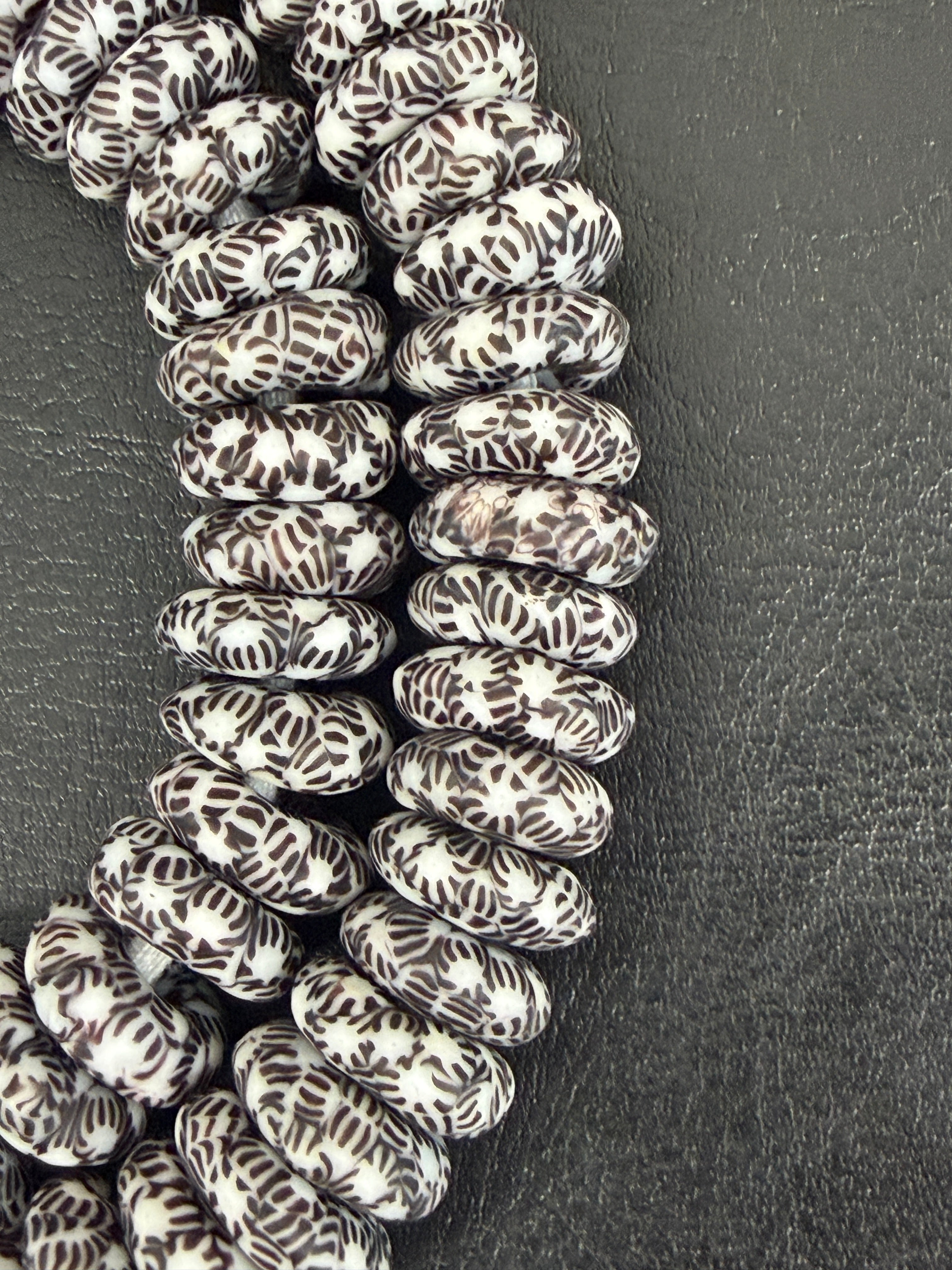 Authentic Black & White Fused Krobo Rondelle Glass Beads | Graphic Artisan Collection from Ghana