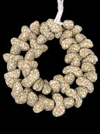 XL Canoe-Shaped Krobo Powdered Glass Beads – White, Green & Coral Patterned African Recycled Glass Beads | Handmade Ghana Glass Beads | Statement Jewelry Beads Strand