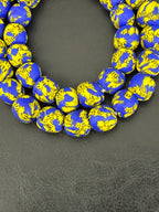 Royal Sapphire Fused Krobo Recycled Glass Beads 12–14mm | Handmade African Glass Beads from Ghana | 44 Beads Per Strand