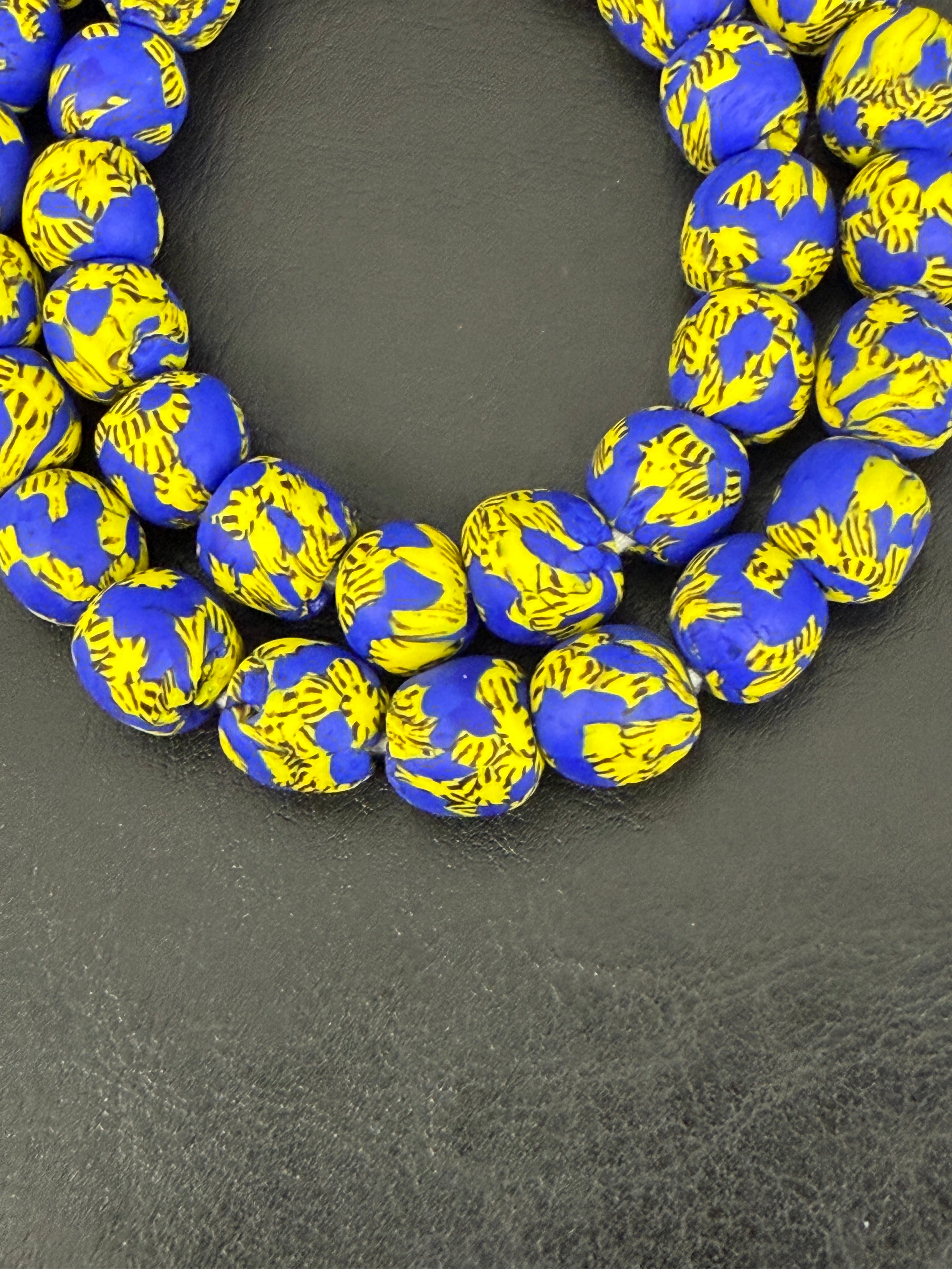 Royal Sapphire Fused Krobo Recycled Glass Beads 12–14mm | Handmade African Glass Beads from Ghana | 44 Beads Per Strand