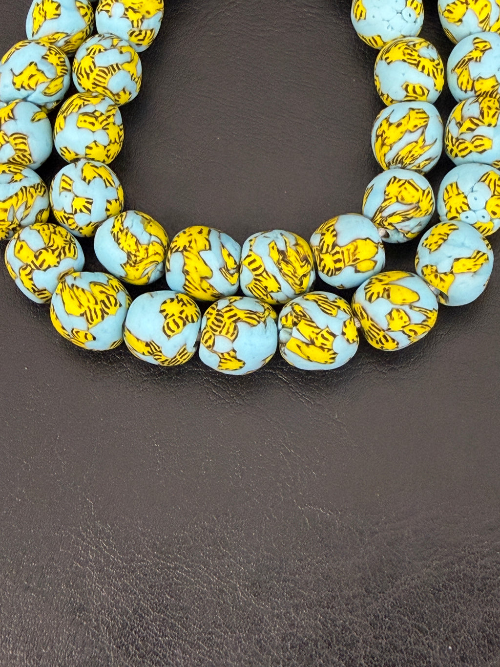 Skyfire Fused Krobo Recycled Glass Beads 12–14mm | Handmade African Glass Beads from Ghana | 44 Beads Per Strand