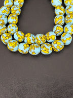 Skyfire Fused Krobo Recycled Glass Beads 12–14mm | Handmade African Glass Beads from Ghana | 44 Beads Per Strand