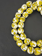 Ivory & Golden Yellow Fused Krobo Recycled Glass Beads 12–14mm | Handmade African Glass Beads from Ghana | 44 Beads Per Strand