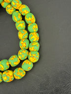 Fused Krobo Recycled Glass Beads 12–14mm | Green Yellow Handmade African Glass Beads from Ghana