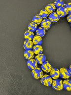 Royal Sapphire Fused Krobo Recycled Glass Beads 12–14mm | Handmade African Glass Beads from Ghana | 44 Beads Per Strand