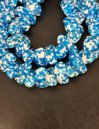 XL Ocean Mosaic Canoe-Shaped Krobo Powdered Glass Beads | Blue & White Recycled Glass Beads | Handmade African Beads from Ghana