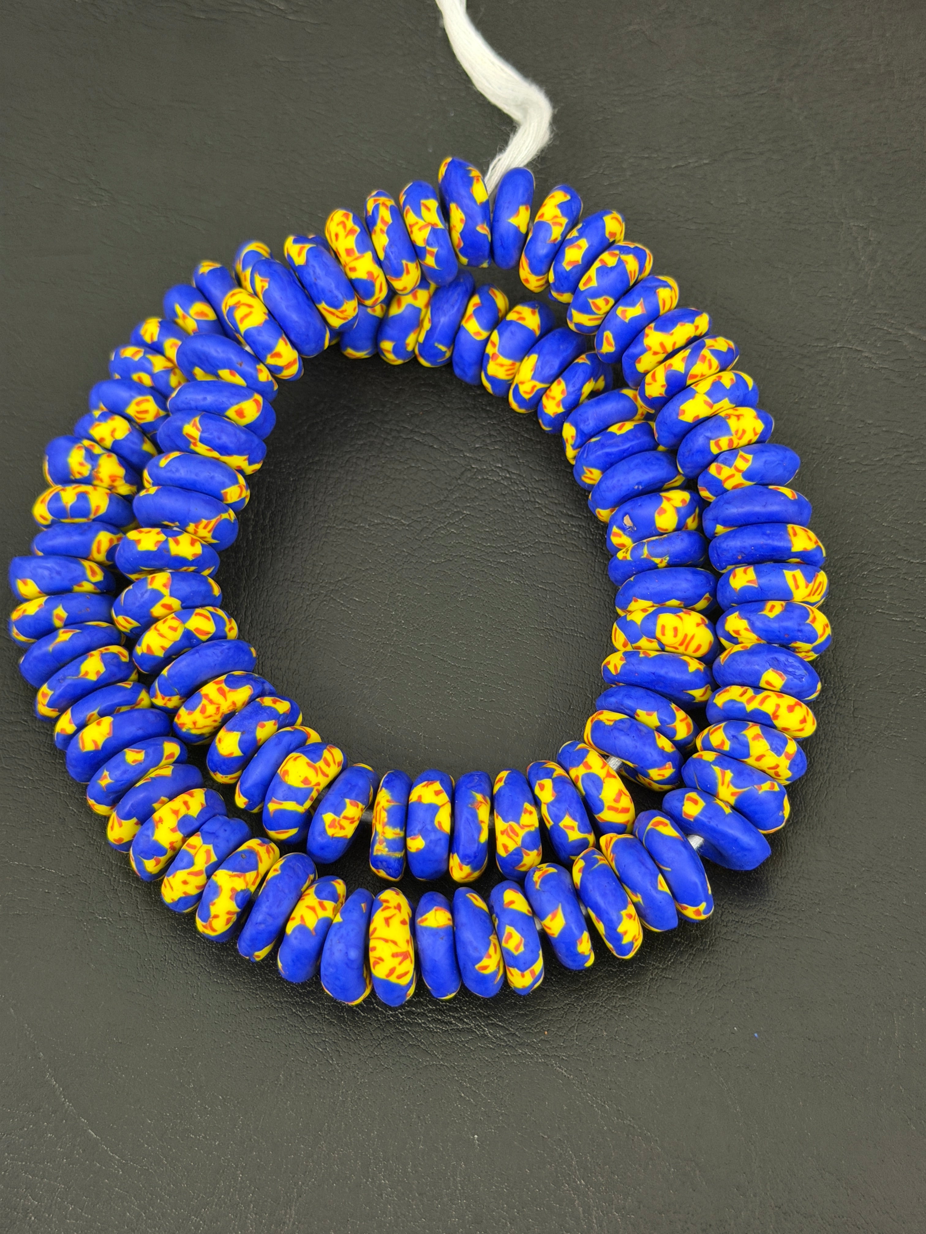 Royal Blue Hand-Painted Krobo Rondelle Glass Beads & Sunshine Yellow Pocket Glass Beads | Handmade in Ghana