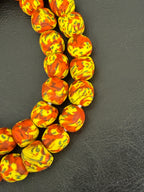 Authentic Fused Krobo Recycled Glass Beads 12–14mm | Yellow Orange African Beads | Handmade in Ghana