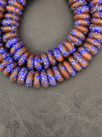 Handmade Blue Brown Fused Krobo Rondelle Recycled Glass Beads | Sustainable African Jewelry Supplies