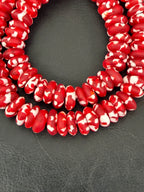 Authentic Ghana Fused Krobo Rondelle Beads – Crimson Red & Ivory Recycled Glass Beads