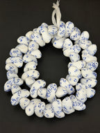 XL White & Cobalt Blue Canoe-Shaped Krobo Powdered Glass Beads | Handmade Recycled Glass Beads from Ghana | African Statement Beads