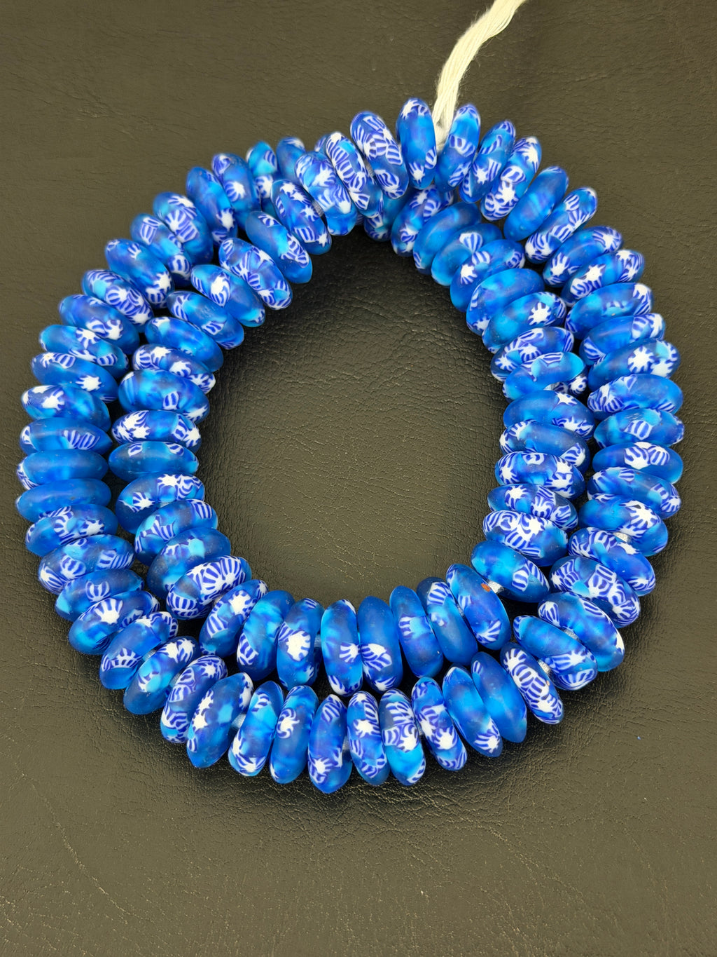 Blue & White African Glass Bead Bundle: Hand-Painted Krobo Rondelle and White Pocket Beads from Ghana