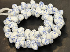 XL White & Cobalt Blue Canoe-Shaped Krobo Powdered Glass Beads | Handmade Recycled Glass Beads from Ghana | African Statement Beads