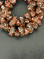XL Cocoa Ember Canoe-Shaped Krobo Powdered Glass Beads | Brown, Rust & Ivory Recycled Glass Beads | Handmade African Beads from Ghana
