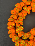 XL Orange Canoe-Shaped Krobo Powdered Glass Beads – Orange & Yellow Patterned African Recycled Glass Beads | Handmade Ghana Glass Beads | Statement Jewelry Beads Strand