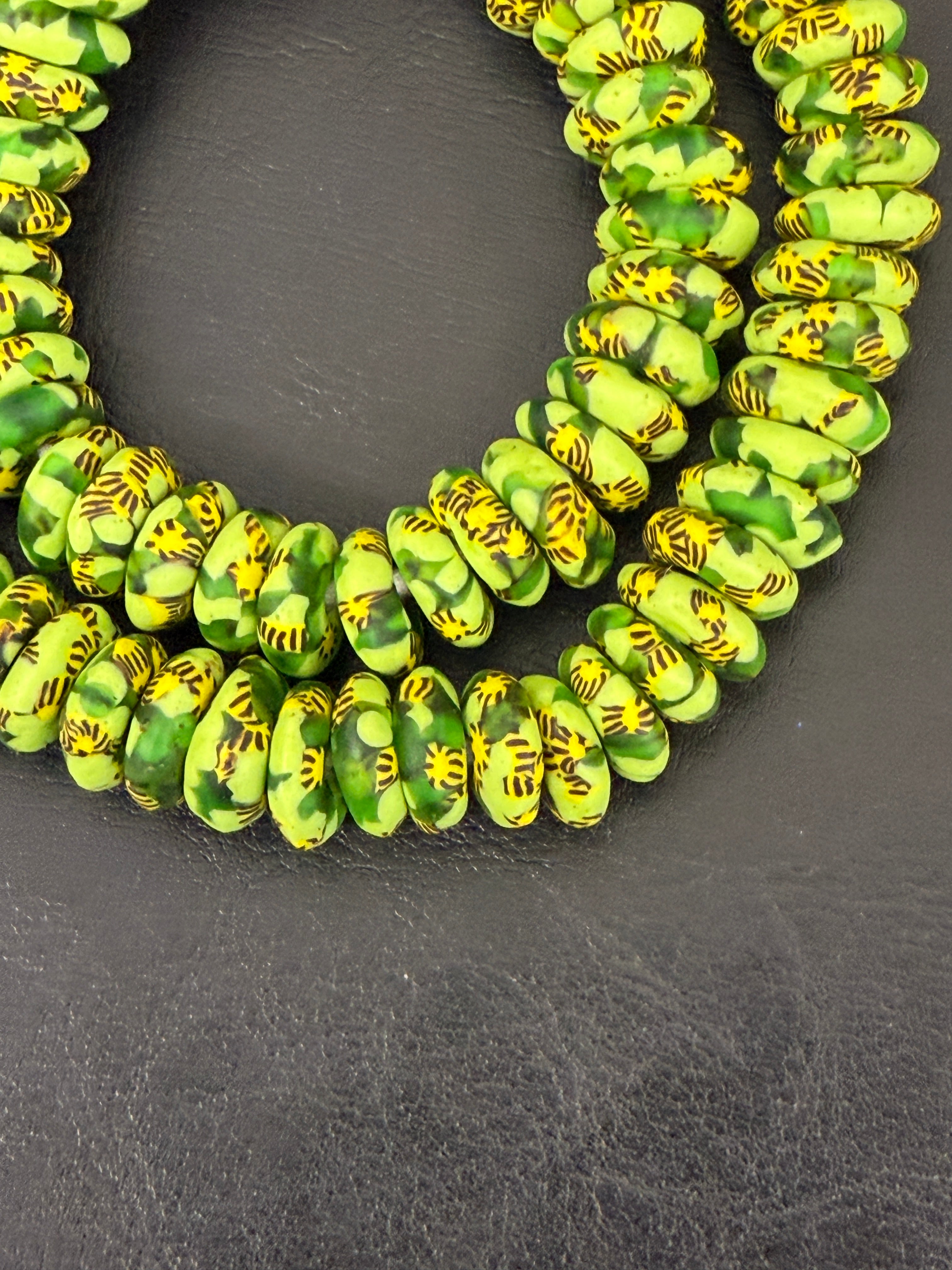 Fused Krobo Rondelle Recycled Glass Beads | Lime Green Ghana Glass Beads | Authentic African Designer Jewelry Supplies