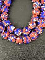 Authentic Fused Krobo Recycled Glass Beads 12–14mm | Red Blue African Glass Beads | Handmade in Ghana