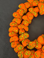 XL Orange Canoe-Shaped Krobo Powdered Glass Beads – Orange & Yellow Patterned African Recycled Glass Beads | Handmade Ghana Glass Beads | Statement Jewelry Beads Strand