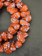 XL Burnt Orange Confetti Canoe-Shaped Krobo Powdered Glass Beads | Handmade Recycled Glass Beads from Ghana | Large Hole African Statement Beads