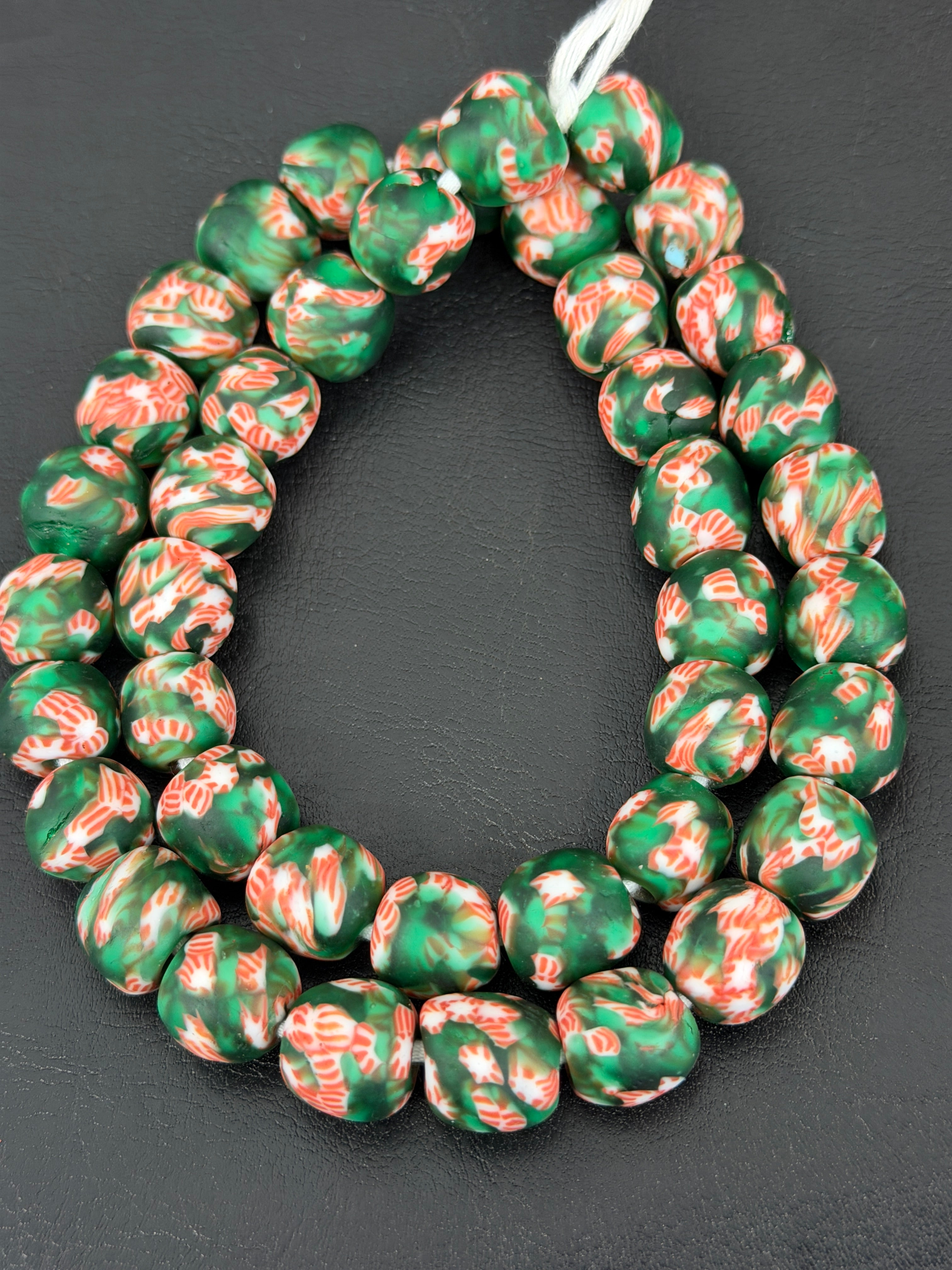 Authentic Fused Krobo Recycled Glass Beads 12–14mm | Green African Glass Beads | Handmade in Ghana