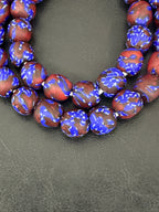 Royal Indigo Fused Krobo Recycled Glass Beads 12–14mm | Handmade African Glass Beads from Ghana | 44 Beads Per Strand