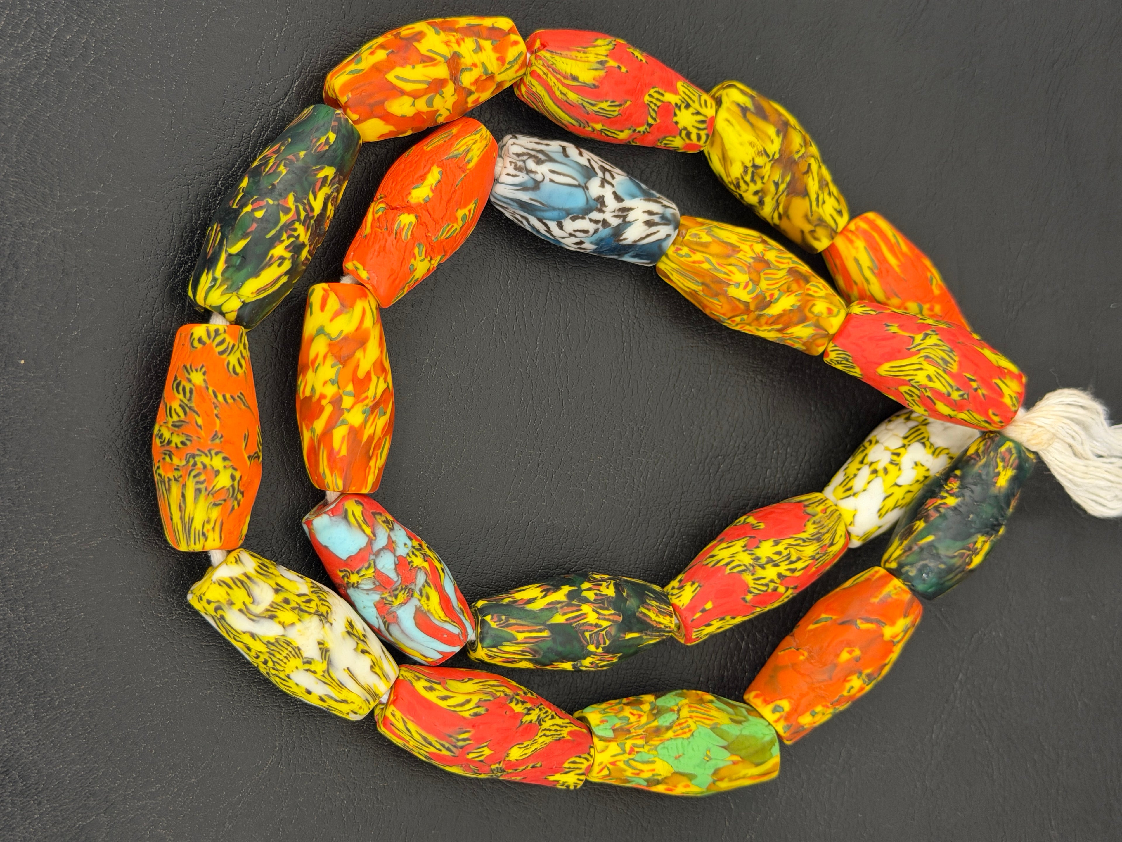 Multicolor XL Fused Krobo Recycled Glass Beads, Handmade African Glass Beads, Ghana Statement Jewelry Supplies