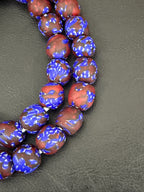 Royal Indigo Fused Krobo Recycled Glass Beads 12–14mm | Handmade African Glass Beads from Ghana | 44 Beads Per Strand