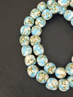 Sky Blue & Ivory Fused Krobo Recycled Glass Beads 12–14mm | Handmade African Glass Beads from Ghana | 44 Beads Per Strand