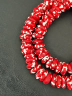 Authentic Ghana Fused Krobo Rondelle Beads – Crimson Red & Ivory Recycled Glass Beads
