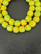 Authentic Fused Krobo Recycled Glass Beads 12–14mm | Green African Glass Beads | Handmade in Ghana