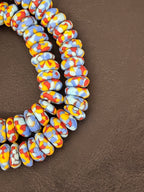 Authentic Ghana Fused Krobo Rondelle Beads – Powder Blue, Golden Yellow & Terracotta Recycled Glass Beads