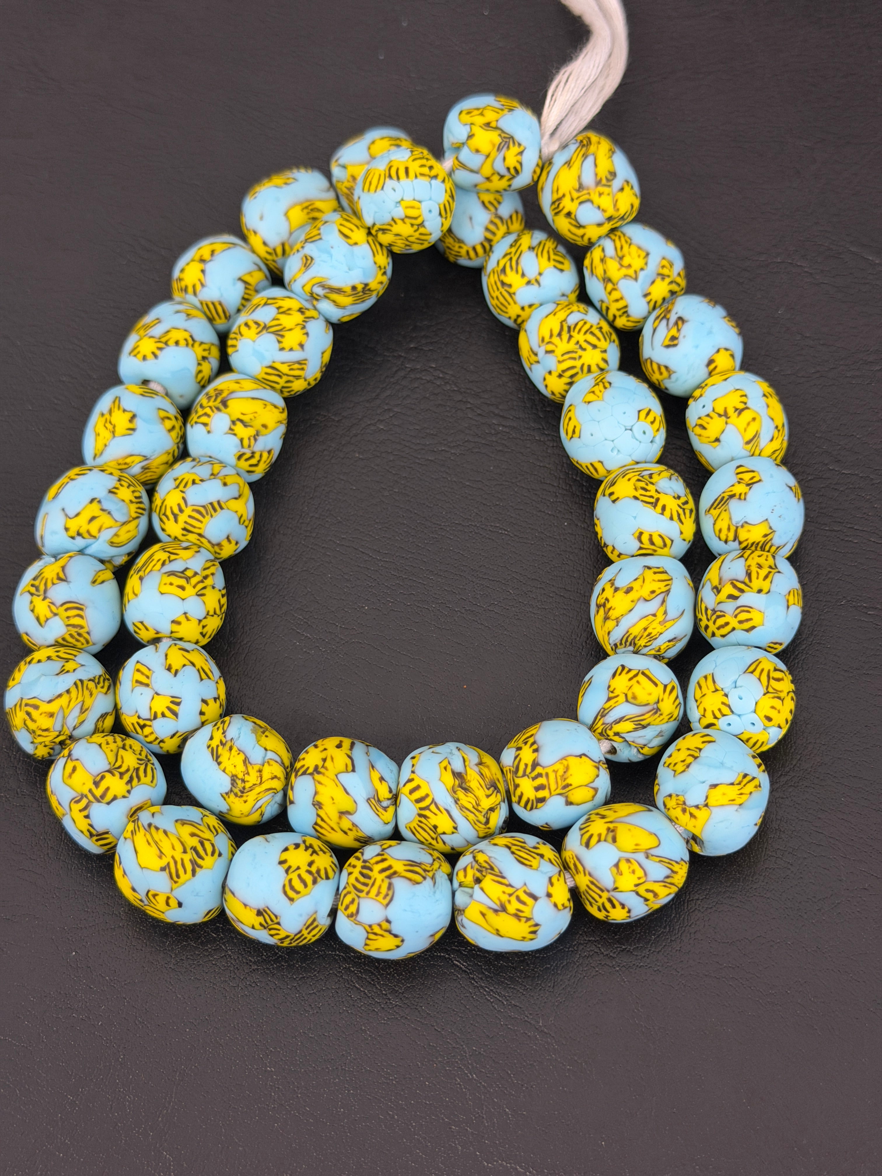 Skyfire Fused Krobo Recycled Glass Beads 12–14mm | Handmade African Glass Beads from Ghana | 44 Beads Per Strand