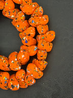 XL Tangerine Orange Confetti Canoe-Shaped Krobo Powdered Glass Beads | Handmade Recycled Glass Beads from Ghana | Large Hole African Designer Beads