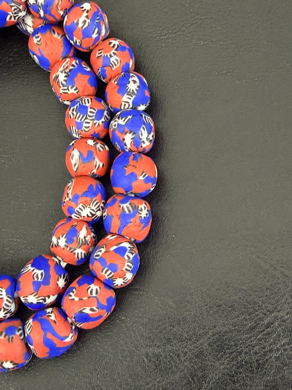Authentic Fused Krobo Recycled Glass Beads 12–14mm | Red Blue African Glass Beads | Handmade in Ghana