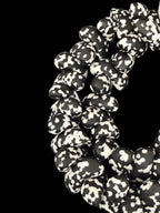 XL Black & White Canoe-Shaped Krobo Powdered Glass Beads – African Recycled Glass Statement Beads | Handmade Ghana Glass Beads | Designer Jewelry Making Strand