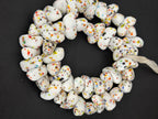 XL Confetti Snow Canoe-Shaped Krobo Powdered Glass Beads | White Multicolor Recycled Glass Beads | Handmade African Beads from Ghana